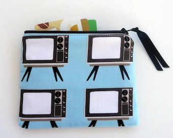 Zipper Coin Purse with Vintage TVs, ready to ship, retro best friend gift, zipper pouch, Mother's day gift, treat yourself