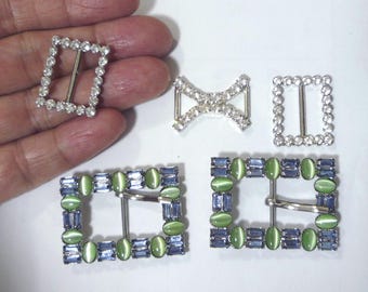 5 pc Rectangle Light Blue Rhinestone and Clear Rhinestone Buckle Belt Closure BC47
