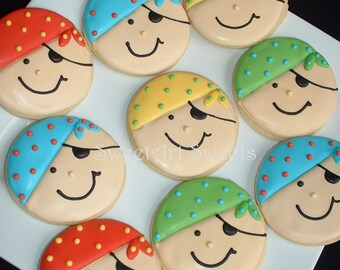 Pirate Cookies - 1 dozen party cookies - birthday cookies - decorated cookies
