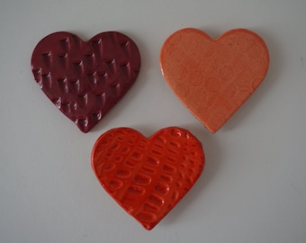 Handmade Ceramic Heart Magnets- set of 3