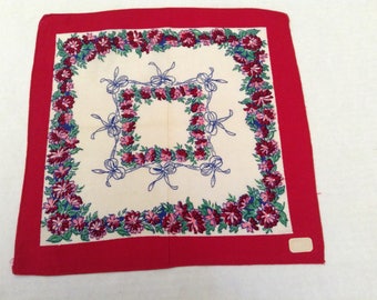 Vintage Handkerchief / Red Border