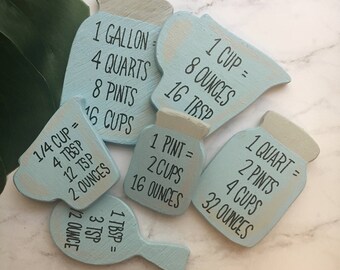 Kitchen Magnet, Kitchen Cheat Sheet, Measure cup, Measurement, Kitchen Decor, Mason Jar, Measure Magnet, Wood Magnet, Fridge Magnet