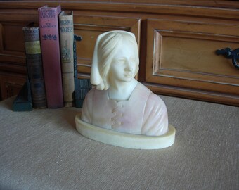 Alabaster and Italian Marble Bust of Jeanne D'Arc (Joan of Arc)