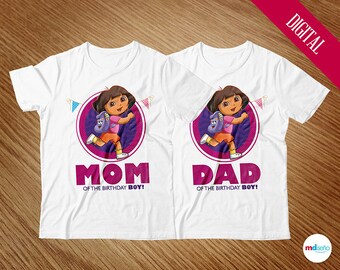 Dora T-Shirts Mom & Dad, Dora Birthday Party Theme Decoration Dora Printable T-Shirts Transfer Iron On, Favors, Decoration, Instant Download