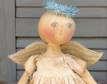 Primitive Angel Doll pattern, round head colonial doll, Punchneedle needlepunch pattern, cloth doll Angel Pattern, HFTH145