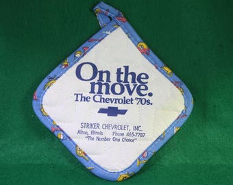 Vintage 70's Chevrolet Dealer promotional Advertising Oven Mitt. Alton , Illinois