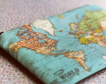 World map purse Make Up Bag pencil case or Travel bag for Map Lovers.Old map bag pencil case gift for her Back to school.Bag for map lovers.