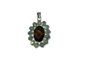 Aquamarine and Smoky Quartz Pendant set in sterling silver