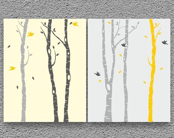 Birch Trees Art Print, Kids Art Print, Kids Room Decor, Nursery Wall Art Set of 2 Prints, Kids Wall Art, Nursery Wall Decor, Children Poster