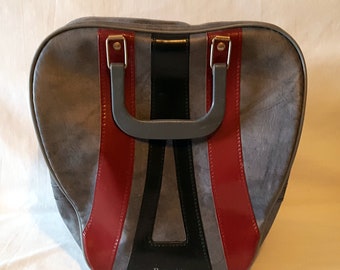 Vintage Bowling Ball Bag, Brunswick, Gray, Black, & Maroon, Overnight Bag, Carry On Luggage