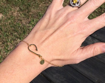 Personalized Gold Fish Hook Bracelet, Fishing Jewelry, Sideways Fishing Hook, Christian Bracelet, Personalized Gold Bracelet