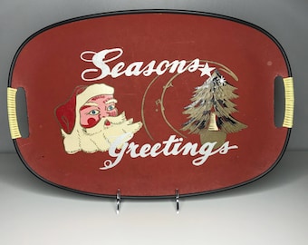 vintage Christmas Seasons Greetings lacquerware tray Made in Japan