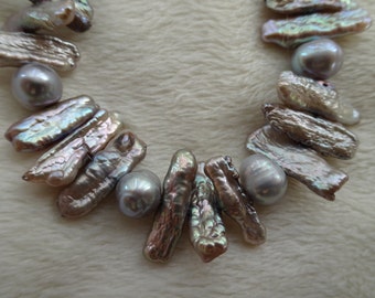 Resplendant Silver Blue Biwa Pearl Necklace