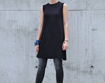 Sleeveless Tunic, Minimalist Tunic, Sleeveless Top, Loose Top, Mid-Length Tunic, Black Tunic, Tank Top, Elegant Top to Combine