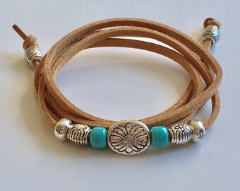 wrap bracelet, beachcomber natural faux suede bracelet, beach bohemian bracelet