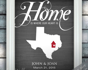Home is where our heart is - Personalized Housewarming Gift - Custom Name State Country Print any Color - Perfect for New Homeowner