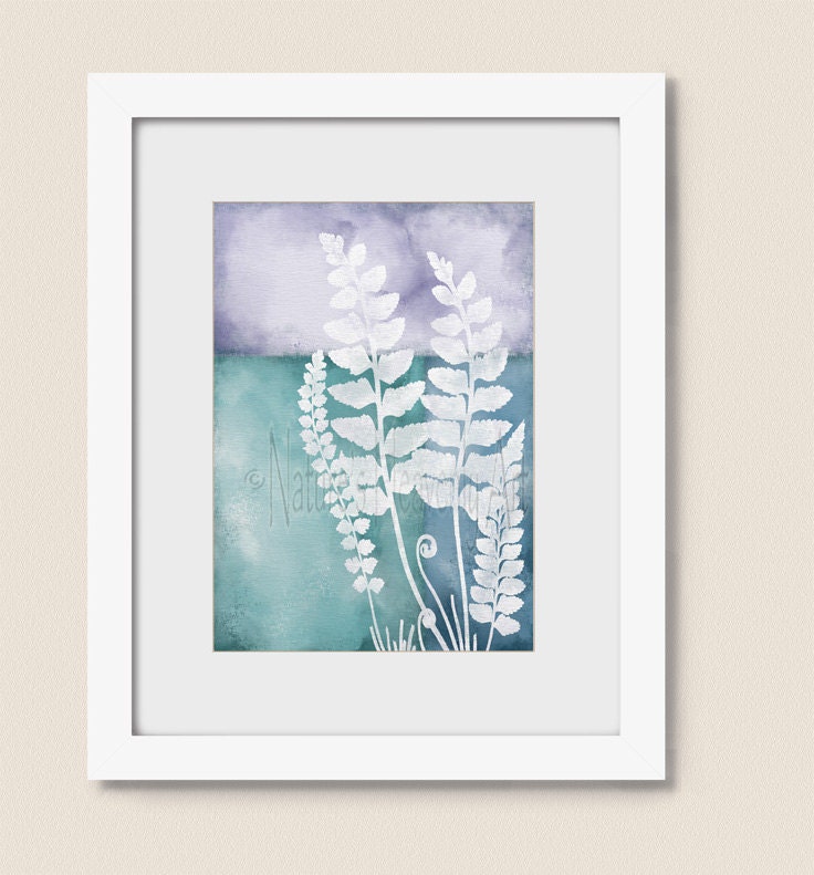 5 x 7 Print Botanical Art Print Aqua Blue and White Room