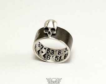 SKULL RING - 100% Sterling Silver Ring - Rocker Ring - Handmade Jewelry - Skull Ring with Coordinates