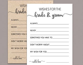 Wishes for the Bride and Groom . Advice for the Bride and Groom Cards . Wishes for the Bride and Groom Cards . Printable. Rustic Wedding B11