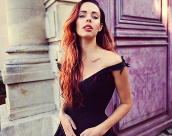 Morgana black Overbust corset with straps and flossing
