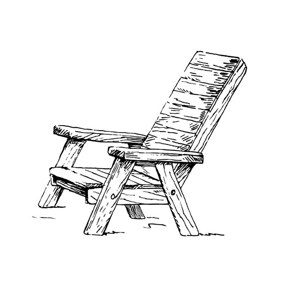 RUBBER STAMP Adirondack Beach Chair and Sun Umbrella Ocean Sea