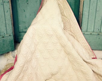 Handmade French quilt - Charming Vintage French double quilt -duvet - counterpane - boutis - quilt - Provençal - throw - bedspread