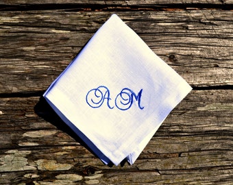 Personalized Linen Hankerchief with Initials, Monogrammed Handkerchief, White Monogram Pocket Square, Womens Hankie, Mens Linen Handkerchief