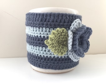 Floral Cup Cosy, Cup Sleeve, Mug Cosy, Cup Cozy, Mug Sleeve, Mug Warmer - in Pure Merino Wool