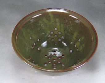 Pottery Colander Strainer Orange and Green Small Ceramic Colander or Pottery Berry Bowl Wheel Thrown Stoneware Pottery 8