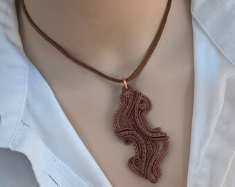 Wire pendant - equally entangled - copper/sterling silver