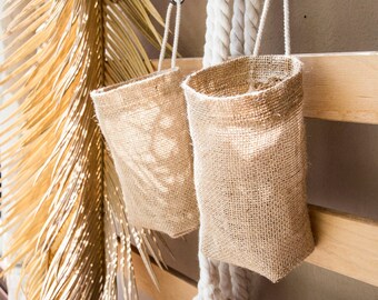 Set of 4 Hanging Basket, Burlap Hanging Bag,
