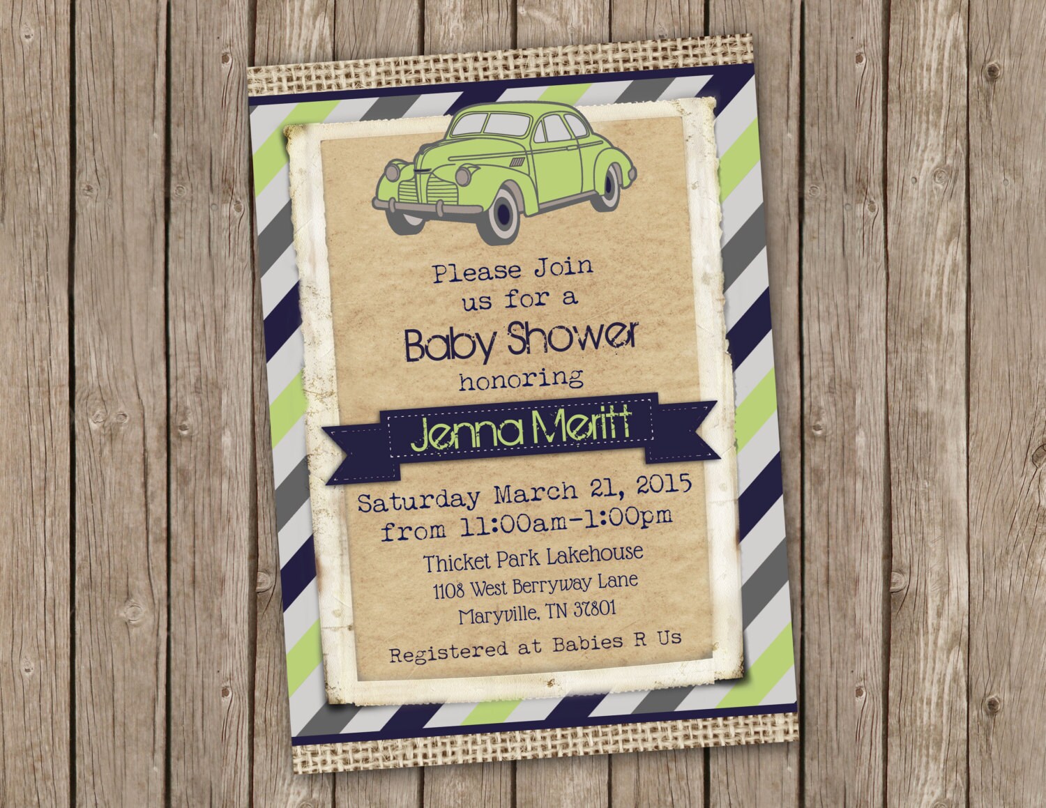 Vintage Car Baby Shower Invitation printable 5x7