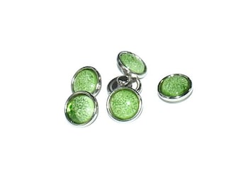 Snap - MINI - Metal Doublebeads - synthetic Cabochon - Crackle effects - green and silver - BPSYMI1215VE0100
