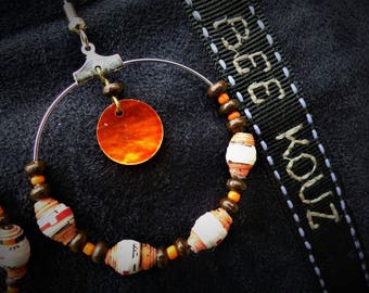 paper bead earring / / Bohemian earrings / / recycled jewelry / / eco-friendly jewelry / / hoops / / gift for her / / bee kouz