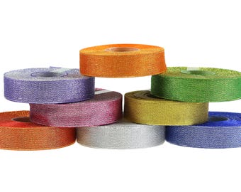 25 m fine deco band Glitter Ribbon 25 mm gift band with glitter, Color choice (colour: green)