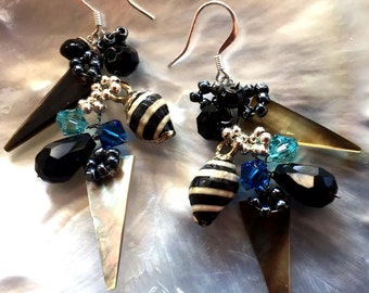 Mother-of-Pearl & Sea Shell Wire-Wrapped Earrings