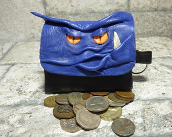 Blue Leather Zippered Coin Purse Change Purse Monster Face Pouch Key Ring Harry Potter Labyrinth 14