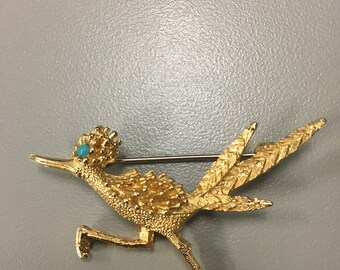 Vintage gold tone Roadrunner DesertBird pin Brooch