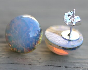 Fake plugs, opale boucles d’oreilles, plaqué argent, bleu, rose, jaune, Bohème