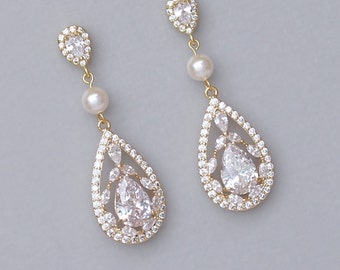Gold Bridal Earrings, Gold Chandelier Earrings, Gold Crystal Earrings, Vintage Wedding Earrings, COCO P