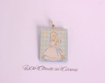 Alice and as of hearts pendant, sky blue and gold