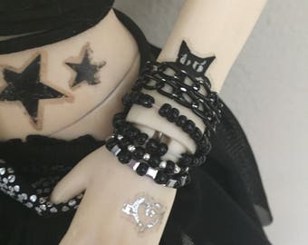 5pcs black/silver bracelets