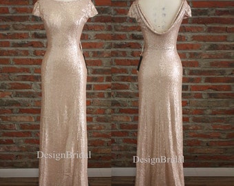 Cowl Back Bridesmaids Dresses,Cheap Bridesmaid Dress Long,Gold Sequins Formal Dresses,Evening Special Occasion Dresses,Bridal Party Dress