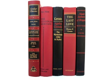 Striking Set Red and Black Vintage Books/Book Decor/Old Book Decor Instant Library/Library Filler/ Home Decor/Books to Decorate/Photo Prop