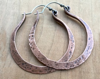 Large Hoop Earrings - Extra Large Hoops - Copper Hoops - Boho Hoop Earrings - Artisan Hoop Earrings - Hammered Hoop Earrings - Gift For Her