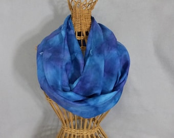 Silk Infinity Scarf "True Blue", Hand Painted Silk Scarf, Circle Scarf