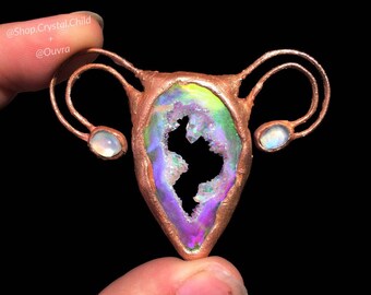 Crystal Creatrix Pendant • Artist Collaboration • Aura Agate • Uterus • Moonstone