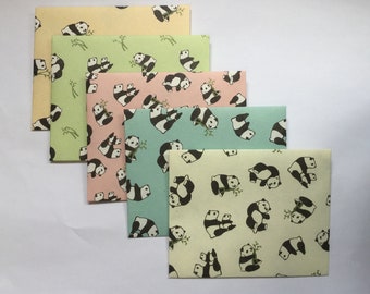 Panda envelopes, panda stationery, snail mail, happy mail, handmade small envelopes, set of 5, cute pattern