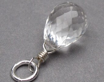 Clear Crystal Quartz Pendant, Sterling Silver Wire Wrapped Pendant, April Birthstone Charm, Interchangelable Pendant, Stone 6