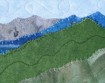 Mountain Landscape Art - Quilted Postcard - Fiber Art - Wall Art- Home Decor - Small Quilt Art - Fabric Postcard - Travel Keepsake